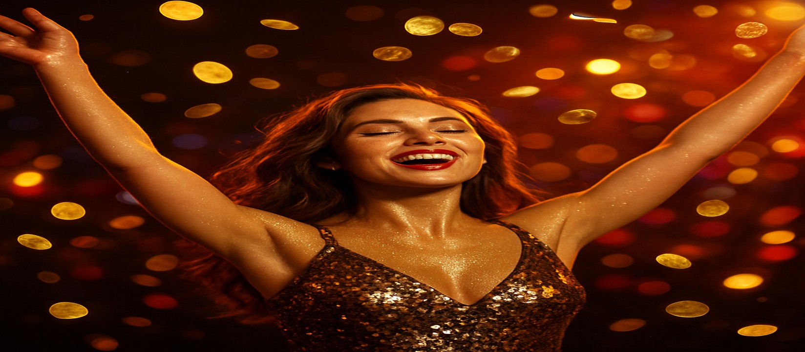 4999bet–এ এভিয়েটর-থিম গেমে জয়ের আনন্দে উচ্ছ্বাসিত এক নারী, চারপাশে স্বর্ণমুদ্রার ঝলক ছড়ায়